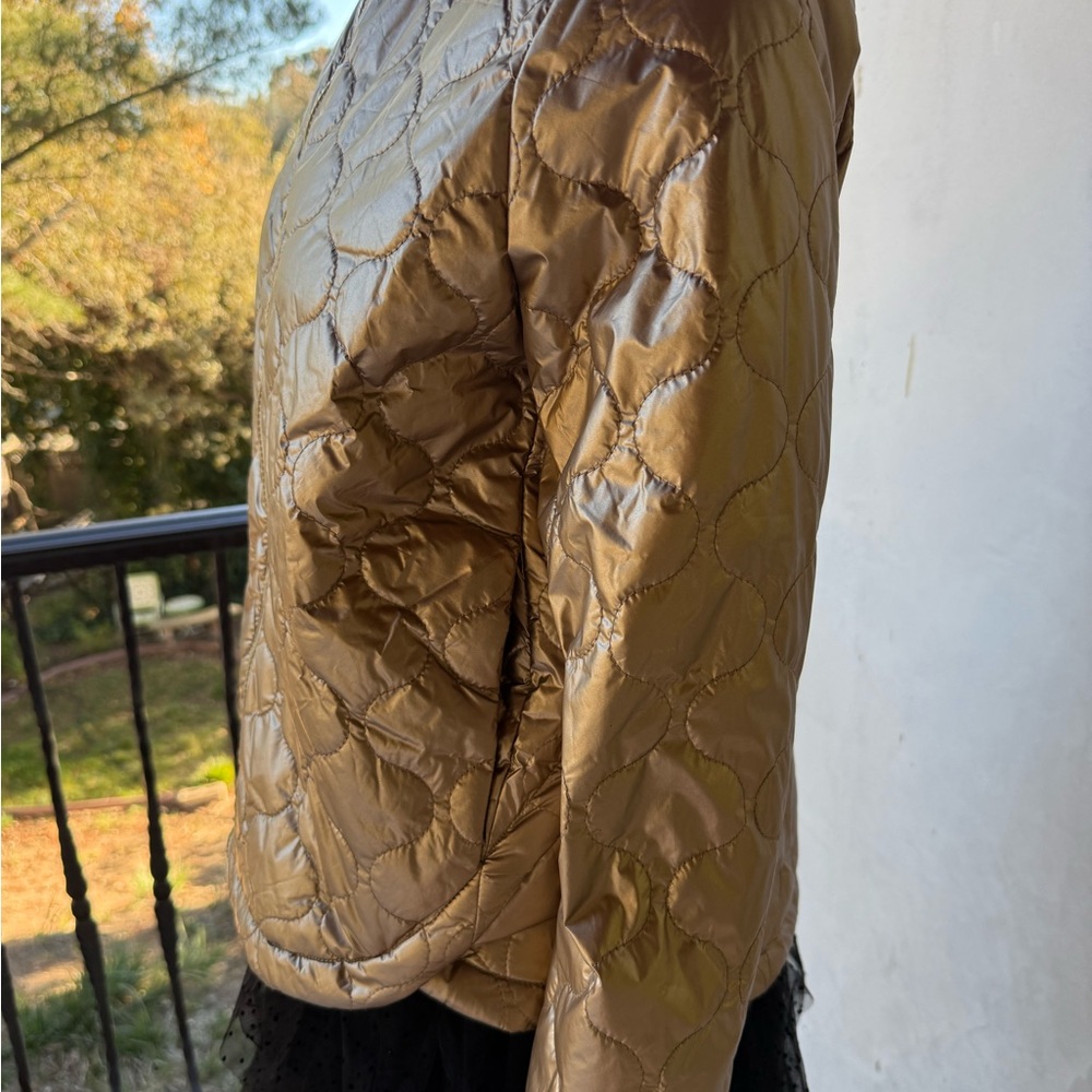NWT Umgee Puffer Jacket Metallic matte gold pockets lined holiday zipper S M - Picture 8 of 17